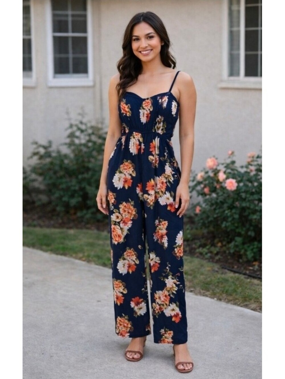 Anthropologie Band of Gypsies Floral Navy Jumpsuit XS